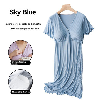 Υψηλής ποιότητας γυναικείο νυχτικό νοσηλείας με μαξιλαράκια σουτιέν Καλοκαίρι μετά τον τοκετό Θηλασμός σπίτι Ρούχα εγκυμοσύνης Μακρύ φόρεμα πιτζάμες