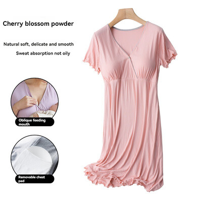 Υψηλής ποιότητας γυναικείο νυχτικό νοσηλείας με μαξιλαράκια σουτιέν Καλοκαίρι μετά τον τοκετό Θηλασμός σπίτι Ρούχα εγκυμοσύνης Μακρύ φόρεμα πιτζάμες