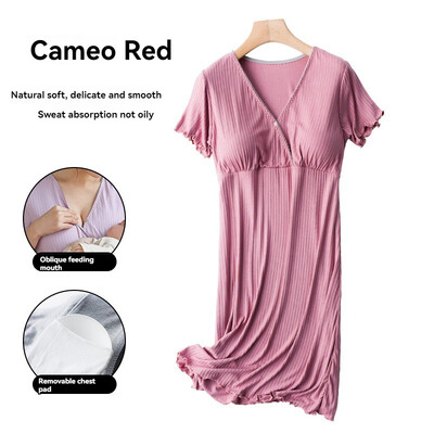 Υψηλής ποιότητας γυναικείο νυχτικό νοσηλείας με μαξιλαράκια σουτιέν Καλοκαίρι μετά τον τοκετό Θηλασμός σπίτι Ρούχα εγκυμοσύνης Μακρύ φόρεμα πιτζάμες