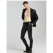 Moda bărbați stil rock Pantaloni de motocicletă slim fit din piele artificială pentru bărbați Pantaloni din piele PU la alegere Pantaloni de dans club de noapte