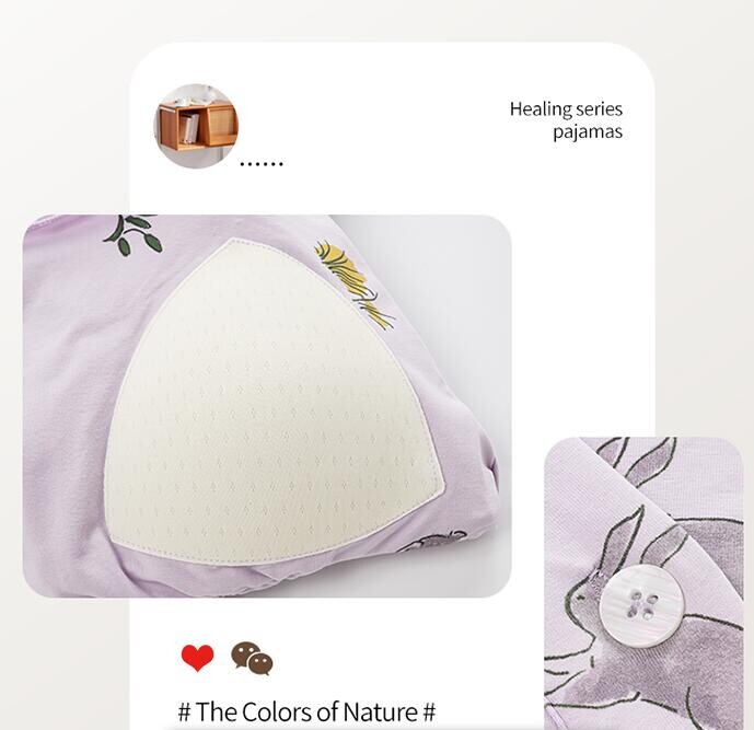 Rudens ilgomis rankovėmis pagimdžiusi moteris, maitinanti krūtimi, madingi naktiniai marškiniai V formos iškirpte, nėščiųjų slaugytojo suknelė Pijama Lactancia miegui