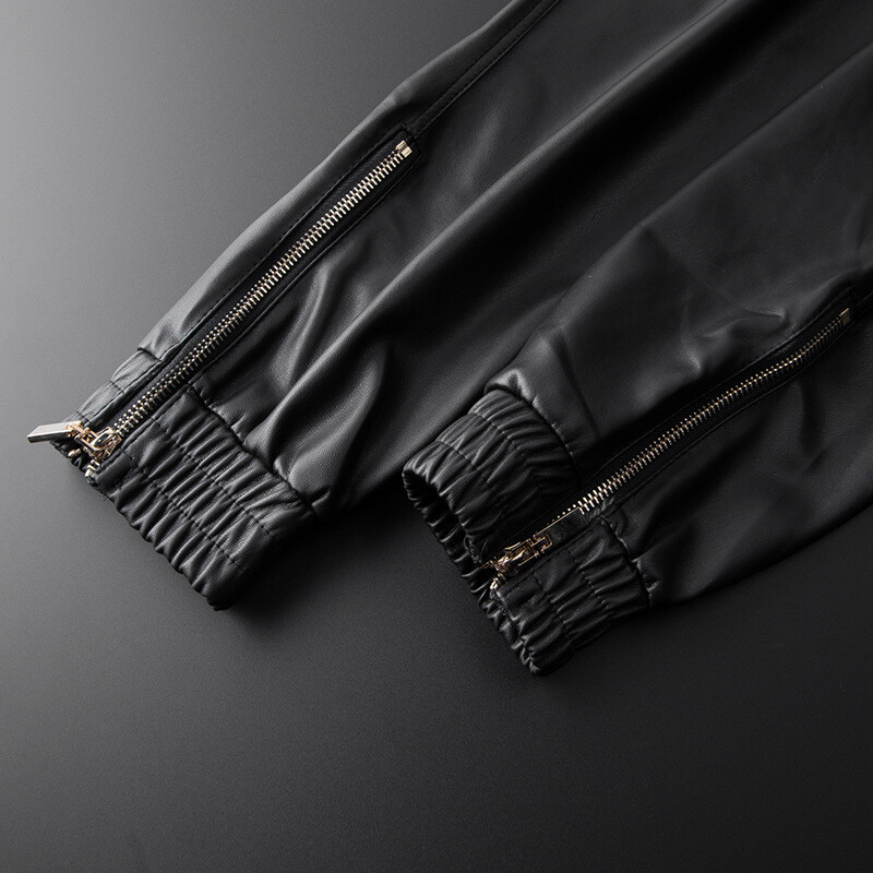 Vīriešu ādas bikses Augstākās kvalitātes elastīgas jostasvietas skriešanas bikses PU ādas motociklu bikses motociklistu bikses