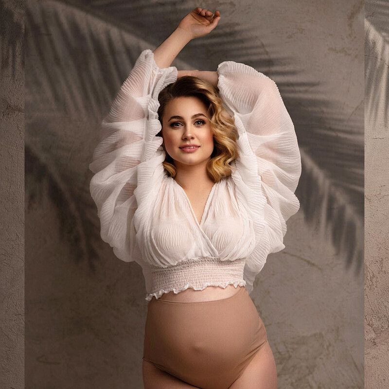 2023. Rekviziti za trudničke fotografije Majice Majice za foto snimanja u trudnoći Majice s V-izrezom