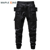 Ādas bikses vīriešiem Cuir Homme Gothic Steampunk Coated Waxed Bikses Hip Hop Cool Cargo Bikses Vīriešu Streetwear Pantalones Hombre