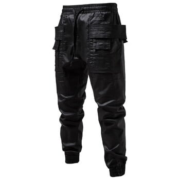 Кожени панталони за мъже Cuir Homme Gothic Steampunk Coated Waxed Pants Hip Hop Cool Cargo Pants Mens Streetwear Pantalones Hombre