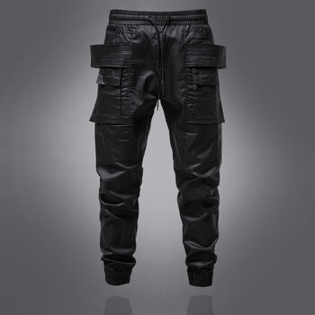 Кожени панталони за мъже Cuir Homme Gothic Steampunk Coated Waxed Pants Hip Hop Cool Cargo Pants Mens Streetwear Pantalones Hombre