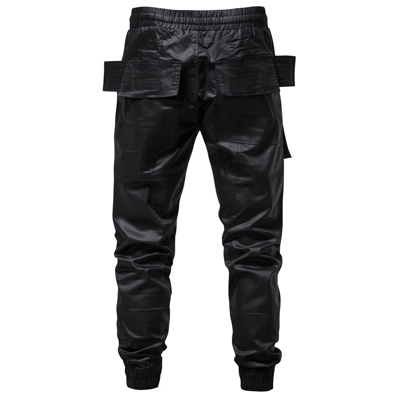 Ādas bikses vīriešiem Cuir Homme Gothic Steampunk Coated Waxed Bikses Hip Hop Cool Cargo Bikses Vīriešu Streetwear Pantalones Hombre