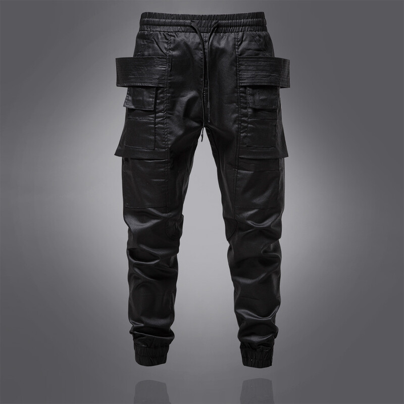 Ādas bikses vīriešiem Cuir Homme Gothic Steampunk Coated Waxed Bikses Hip Hop Cool Cargo Bikses Vīriešu Streetwear Pantalones Hombre