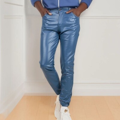 Tavaszi és nyári könnyű és vékony férfi pávakék bőrnadrág, angol stílusú napi férfi nadrág