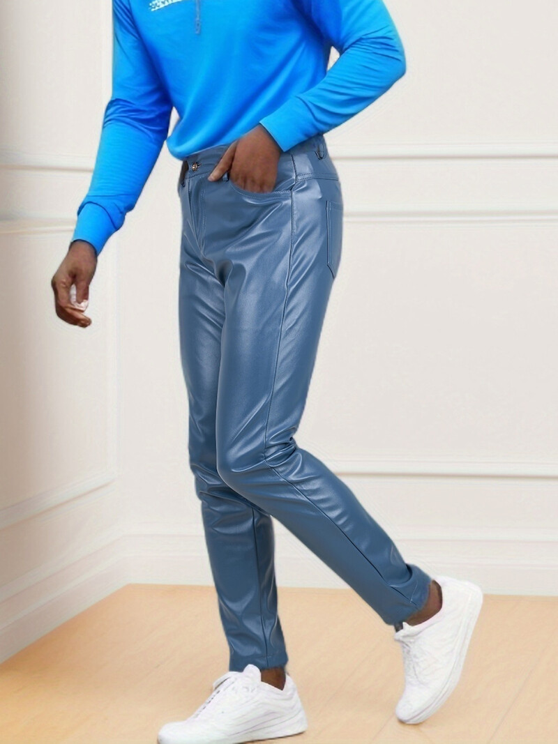 Tavaszi és nyári könnyű és vékony férfi pávakék bőrnadrág, angol stílusú napi férfi nadrág