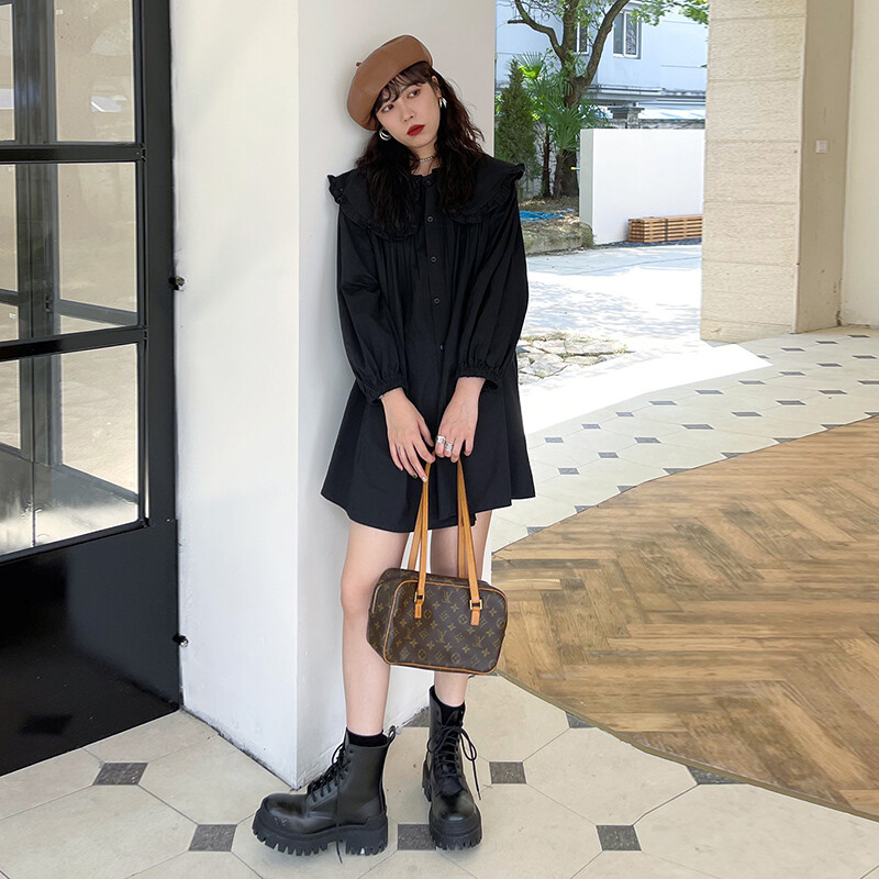 Slatka velika bluza za trudnice s velikim ovratnikom, jesenska bluza dugih rukava, široke jednoredne karirane majice za trudnice Crna odjeća