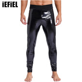 Pantaloni pentru bărbați din piele lacuită, la modă, cu aspect umed, cu talie înaltă, jambiere lungi, elastice, pantaloni slăbiti, îmbrăcăminte de petrecere