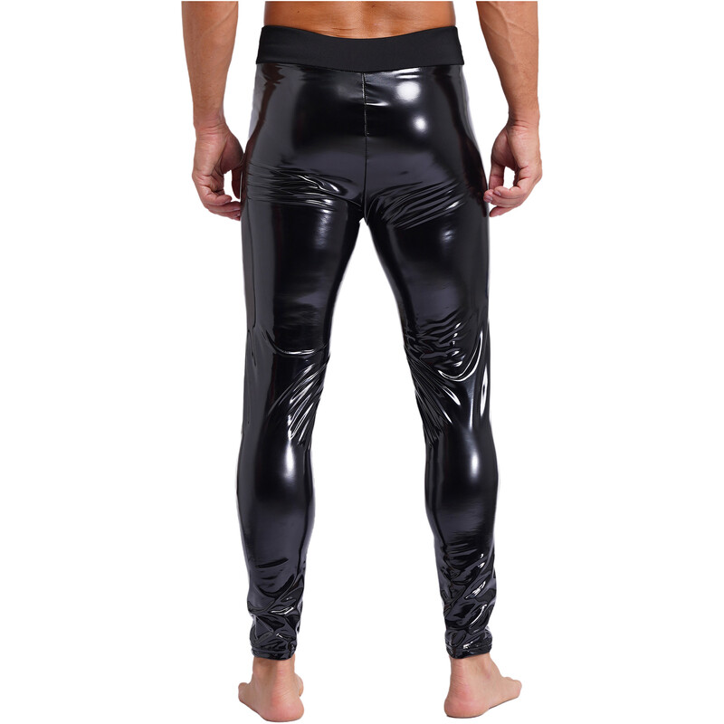 Pantaloni pentru bărbați din piele lacuită, la modă, cu aspect umed, cu talie înaltă, jambiere lungi, elastice, pantaloni slăbiti, îmbrăcăminte de petrecere