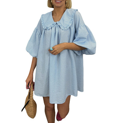 Femei de primăvară Y2K estetică rochie cu imprimeu în carouri cu mâneci lungi, cochetă, rochie largi, vintage, mini rochie în linie A, îmbrăcăminte de stradă