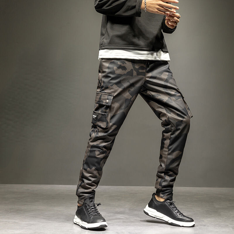 Pantaloni din piele bărbați iarnă cu talie elastică cu talie înaltă ocazional de slăbit, impermeabili, rezistenți la vânt, pantaloni militari, pantaloni cargo din piele pentru bărbați