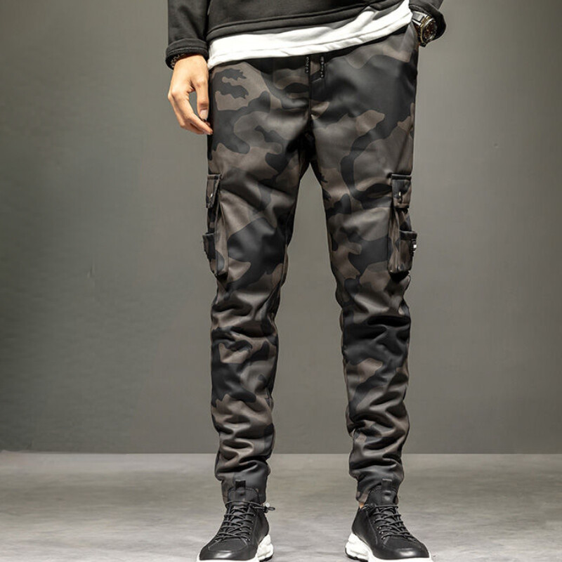 Pantaloni din piele bărbați iarnă cu talie elastică cu talie înaltă ocazional de slăbit, impermeabili, rezistenți la vânt, pantaloni militari, pantaloni cargo din piele pentru bărbați