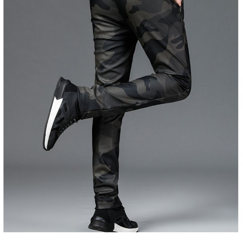 Pantaloni din piele bărbați iarnă cu talie elastică cu talie înaltă ocazional de slăbit, impermeabili, rezistenți la vânt, pantaloni militari, pantaloni cargo din piele pentru bărbați