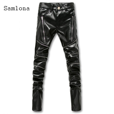 Samlona 2021 tavaszi őszi férfi műbőr nadrág nagy méretű férfi vékony nadrág punk stílusú több cipzáras Pantalon táncnadrág
