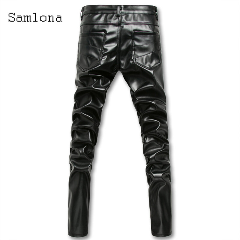 Samlona 2021 tavaszi őszi férfi műbőr nadrág nagy méretű férfi vékony nadrág punk stílusú több cipzáras Pantalon táncnadrág