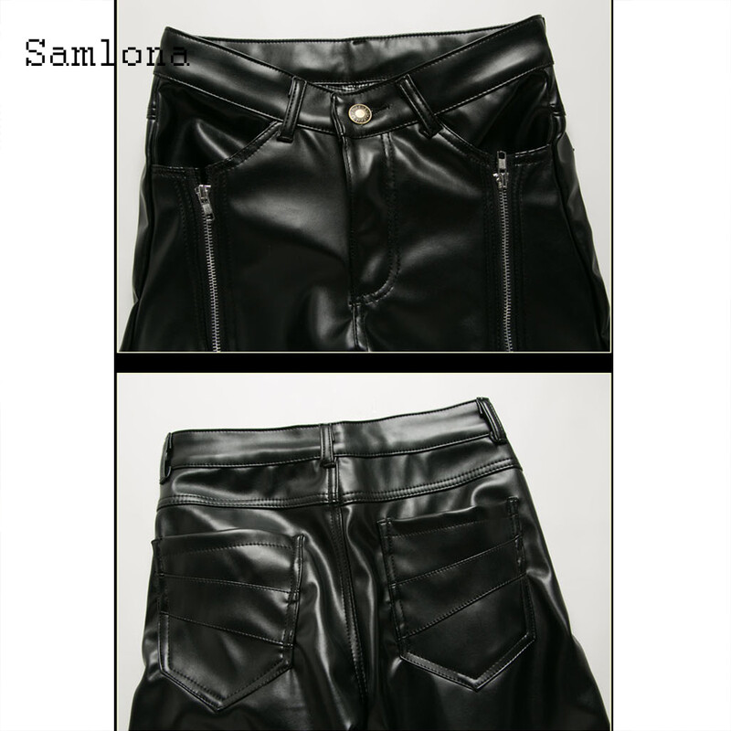 Samlona 2021 tavaszi őszi férfi műbőr nadrág nagy méretű férfi vékony nadrág punk stílusú több cipzáras Pantalon táncnadrág