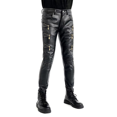 Jaunas Skinny Biker Ādas Bikses Vīriešu Jaunas Mākslīgās Ādas Biker Biker Biker Biker Stage Wear valkāšanai vīriešiem