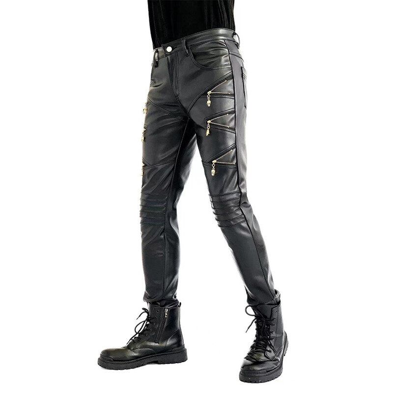 Jaunas Skinny Biker Ādas Bikses Vīriešu Jaunas Mākslīgās Ādas Biker Biker Biker Biker Stage Wear valkāšanai vīriešiem
