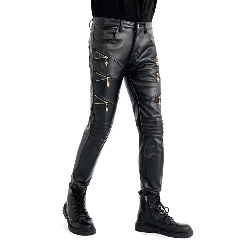 Jaunas Skinny Biker Ādas Bikses Vīriešu Jaunas Mākslīgās Ādas Biker Biker Biker Biker Stage Wear valkāšanai vīriešiem