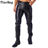Pantaloni eleganti din piele din latex pentru bărbați Pantaloni lungi în stil motocicletă Pantaloni strânși gotici pentru bărbați de performanță pe scenă de club rock