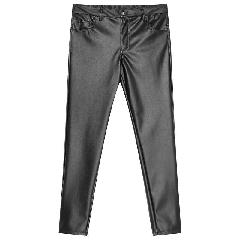 Pantaloni eleganti din piele din latex pentru bărbați Pantaloni lungi în stil motocicletă Pantaloni strânși gotici pentru bărbați de performanță pe scenă de club rock