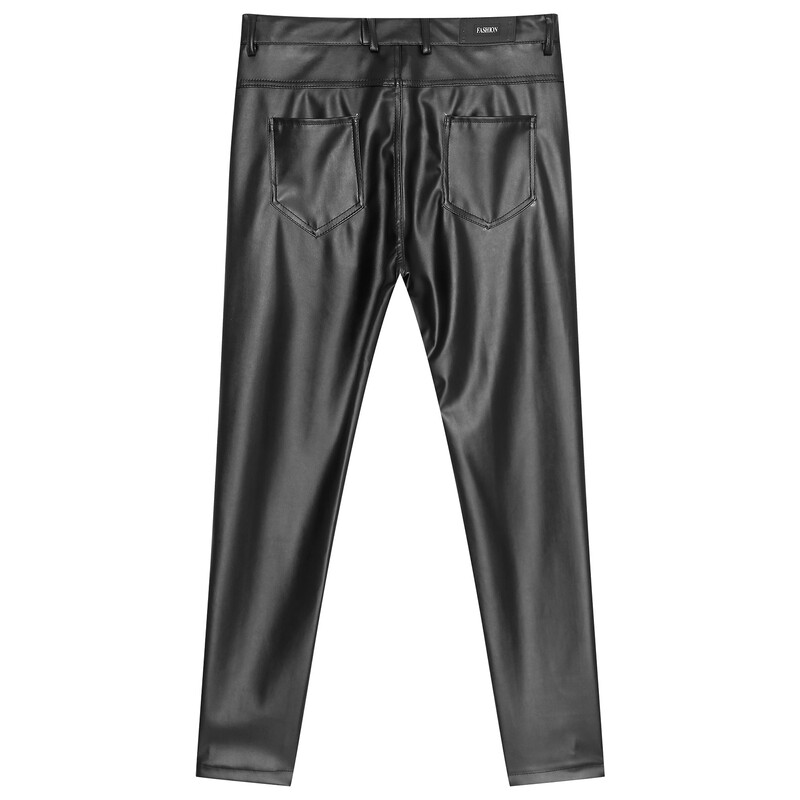 Pantaloni eleganti din piele din latex pentru bărbați Pantaloni lungi în stil motocicletă Pantaloni strânși gotici pentru bărbați de performanță pe scenă de club rock