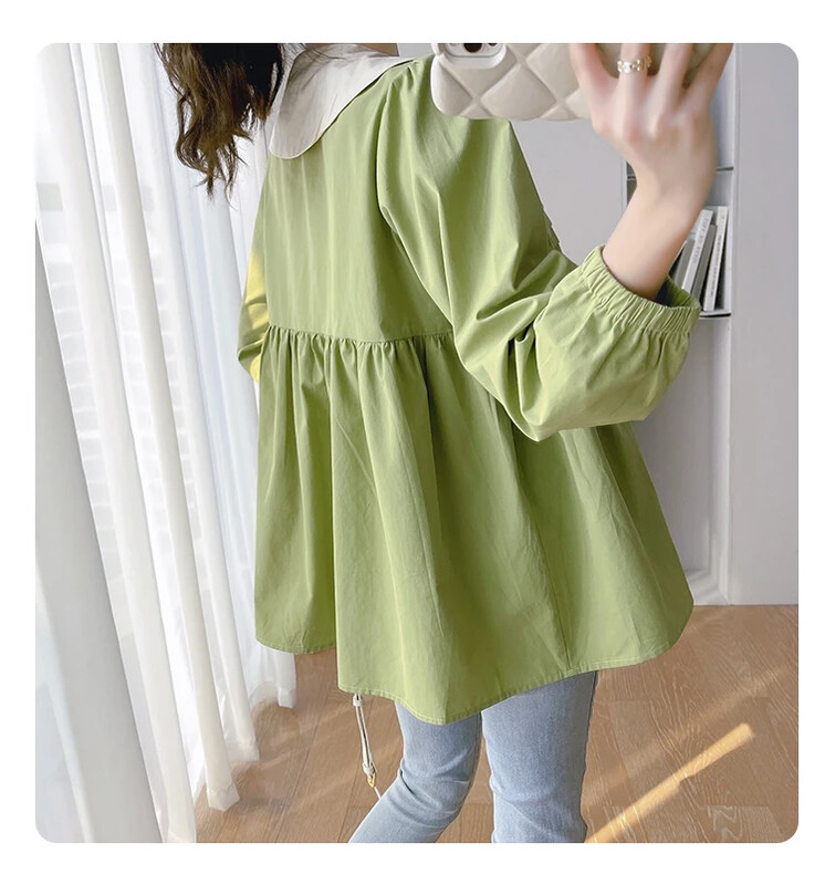 Jesen 2024. Košulje za trudnice dugih rukava Peter Pan ovratnik blok boja Modne bluze za trudnice Nabrane majice za trudnice