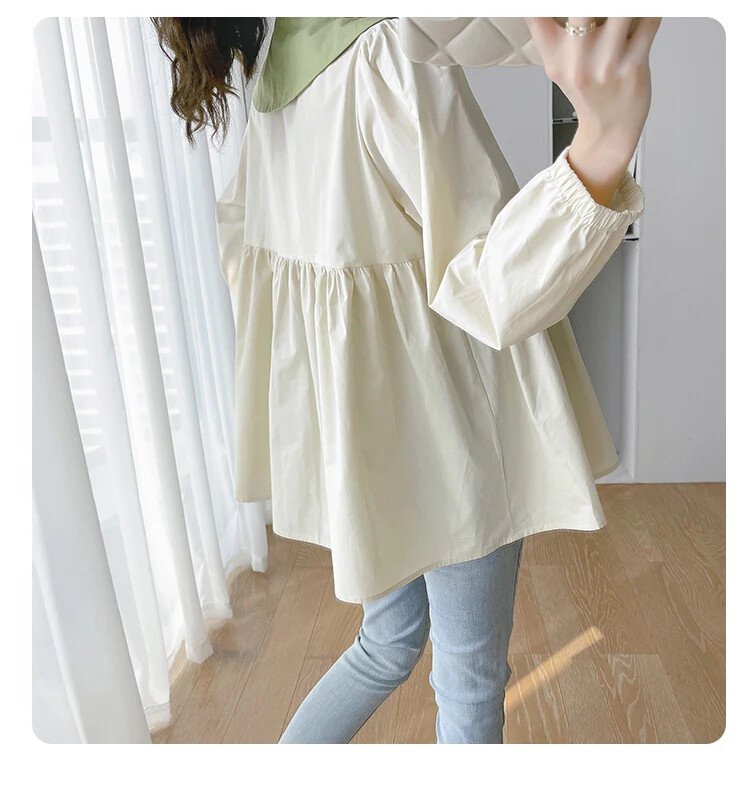 Jesen 2024. Košulje za trudnice dugih rukava Peter Pan ovratnik blok boja Modne bluze za trudnice Nabrane majice za trudnice