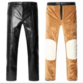 Nove zimske muške kožne hlače od flisa, tople hlače od PU kože dobre kvalitete, velike veličine, vunena podstava, deblje tople zimske hlače, veličina 5