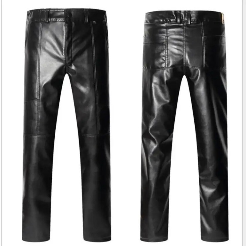 Nove zimske muške kožne hlače od flisa, tople hlače od PU kože dobre kvalitete, velike veličine, vunena podstava, deblje tople zimske hlače, veličina 5