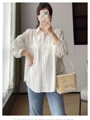 Bijele košulje za trudnice, duge lampion rukave, ovratnik na okret, veće veličine, svečana majica za trudnice, neuobičajene bluze za trudnice