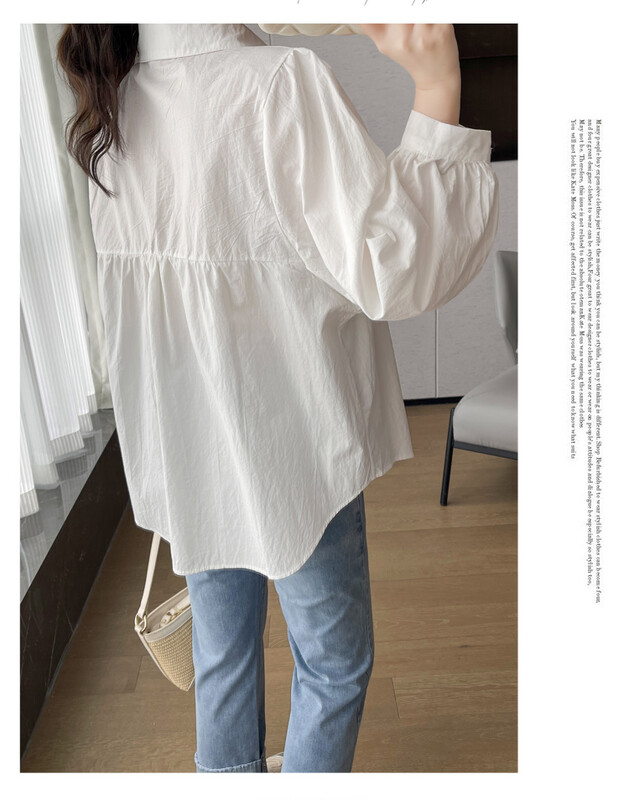 Bijele košulje za trudnice, duge lampion rukave, ovratnik na okret, veće veličine, svečana majica za trudnice, neuobičajene bluze za trudnice