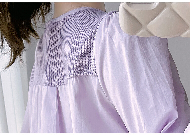 2024 m. rudens motinystės mada Laisvi marškiniai su raišteliu ilgomis rankovėmis O formos iškirpte, mygtukai Nėščios moters klostuotos palaidinės Purpurinė balta