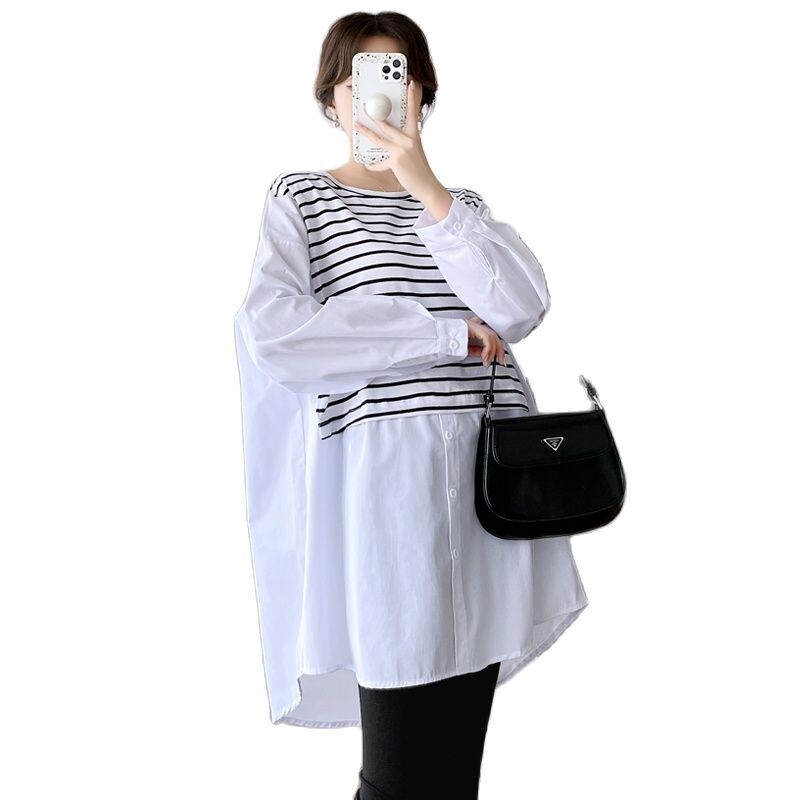 Nepravilne košulje za trudnice Proljeće Dugi rukavi Pruge Patchwork Trudničke bluze velikih veličina Široka odjeća za trudnice