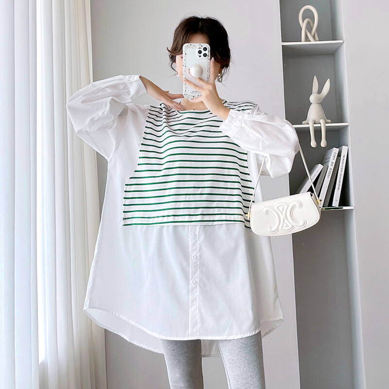 Nepravilne košulje za trudnice Proljeće Dugi rukavi Pruge Patchwork Trudničke bluze velikih veličina Široka odjeća za trudnice