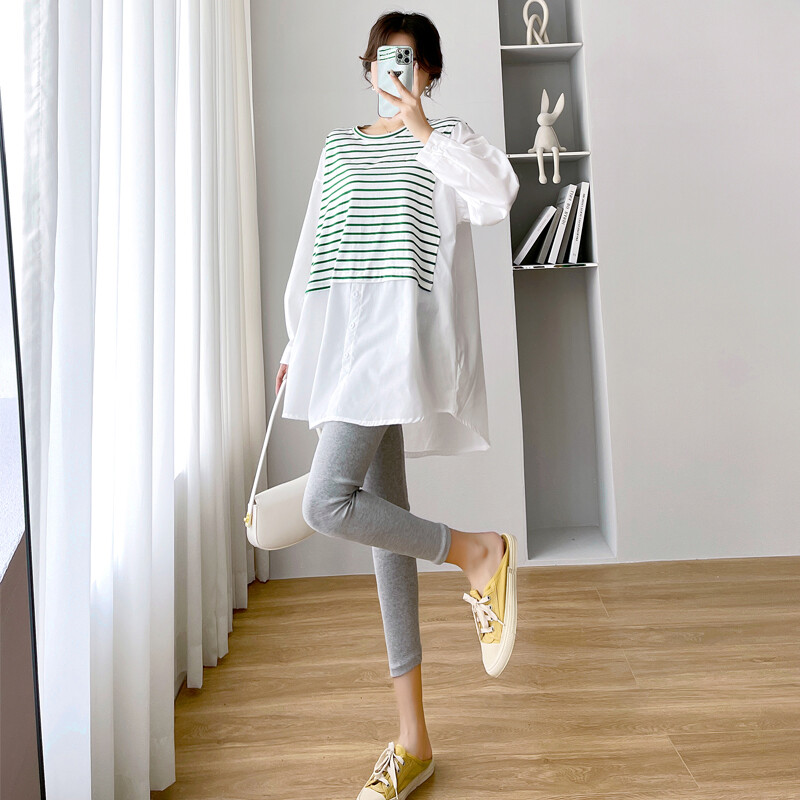 Nepravilne košulje za trudnice Proljeće Dugi rukavi Pruge Patchwork Trudničke bluze velikih veličina Široka odjeća za trudnice