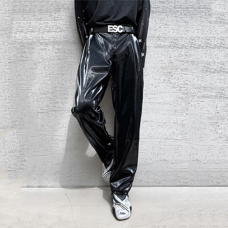 LUZHEN, la modă, eleganți, din piele lucioasă, pantaloni drepți casual, pantaloni stretch Pu de înaltă calitate, 2024, eleganti, nou 5fe326