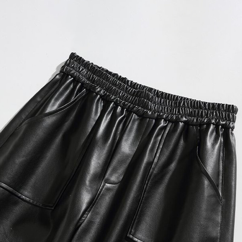 Salopete din piele americane Y2k cu mai multe buzunare pentru bărbați, pantaloni de piele punk de culoare solidă pentru bărbați, esențiali pentru tineret.