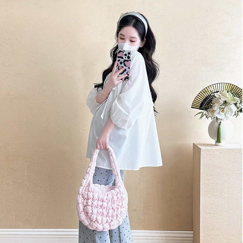 Ženska majica za proljeće i jesen dugih rukava, udobna majica za trudnice, ležerna modna majica za trudnice, bijela bluza, mašna, široka odjeća