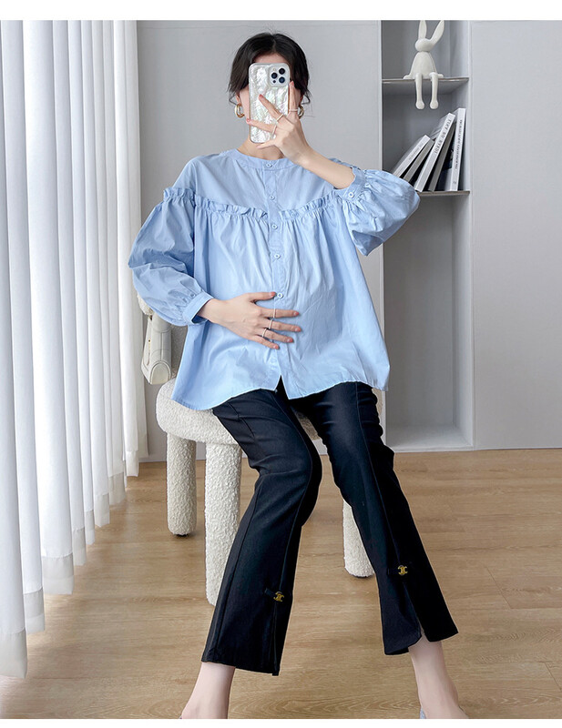 Pamučne bluze za trudnice Košulje dugih rukava Odjeća za trudnice Bluze Trudničke majice