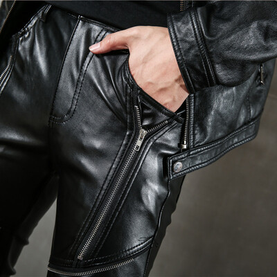 Idopy Vīriešu rāvējslēdzējs Halovīni Steampunk rāvējslēdzēji Pu Motociklu ballīte Svētku Stage Performance Punk Mākslīgās ādas bikses Džinsi