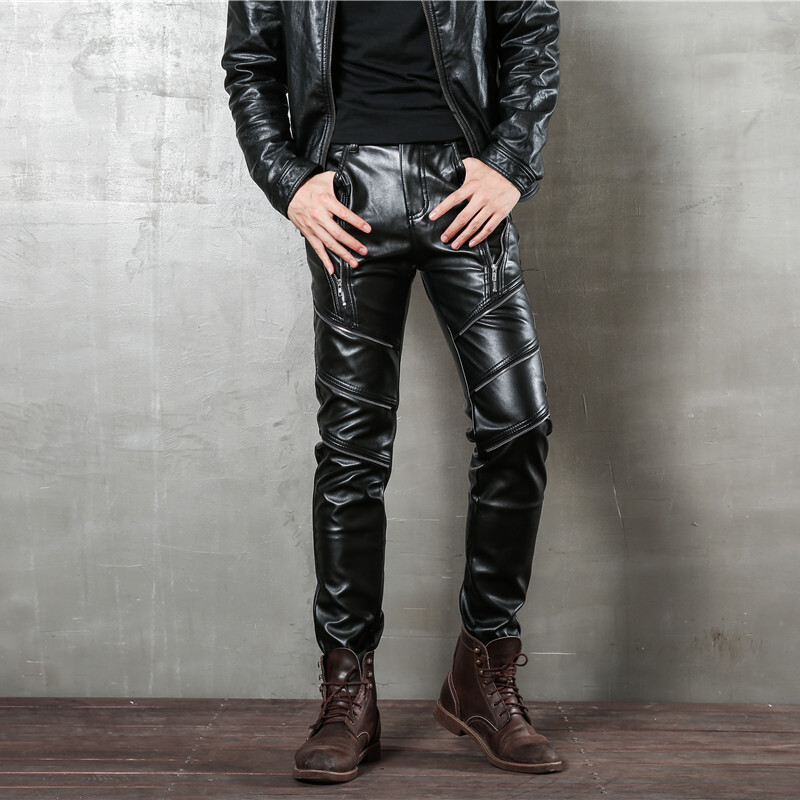 Idopy Vīriešu rāvējslēdzējs Halovīni Steampunk rāvējslēdzēji Pu Motociklu ballīte Svētku Stage Performance Punk Mākslīgās ādas bikses Džinsi