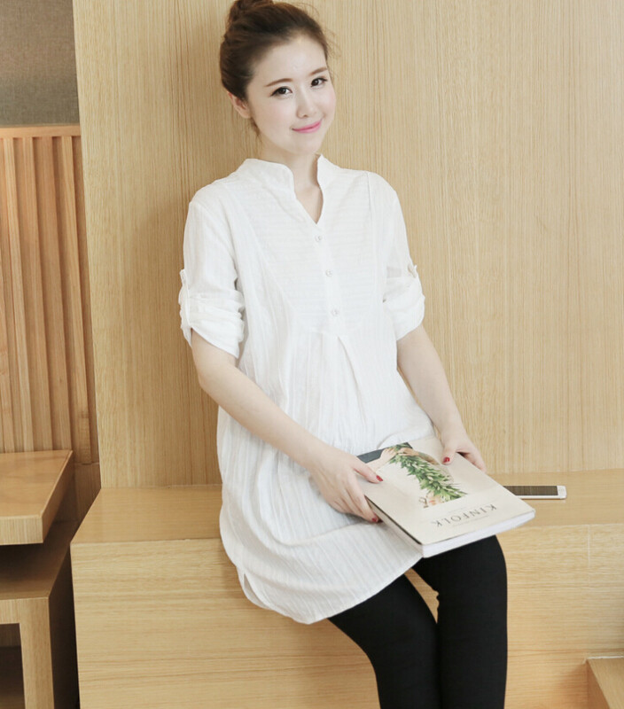 Új kismama blúzok OL stílusú pamut ing terhes nők számára Kismama ruhák Alkalmi terhes kismama üzleti blúzok