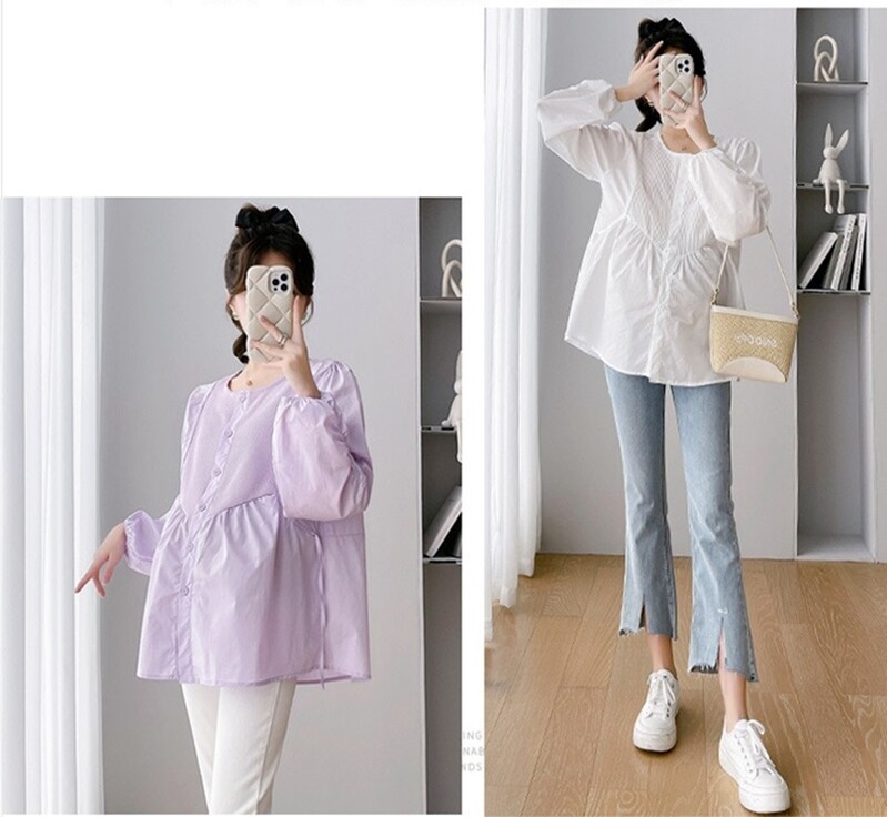 Grūtnieču drēbes ar garām piedurknēm blūze barošanas augšējais krekls zīdīšanas periodam pavasaris rudens ikdienas sieviešu sieviešu blūzes krekls lielizmēra augšpusē