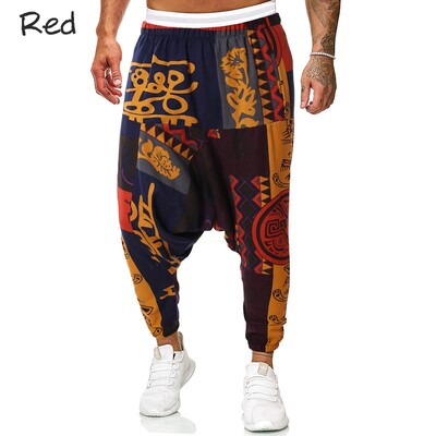 Muške harem hlače lanene pamučne ležerne hlače Afrički print jogging široke hip hop party hlače 7 boja