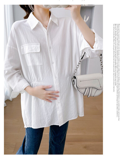 Didelio dydžio biuro moteriški balti marškiniai ilgomis rankovėmis, apverčiamomis apykaklėmis nėščioms moterims Profesionalūs drabužiai Motinystės iškilmingos palaidinės